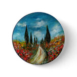 Cypress Trees and Poppies in Tuscany,Button