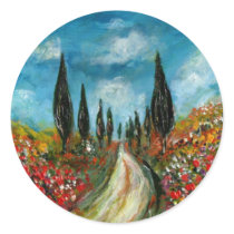 Cypress trees and poppies in Tuscany, Sticker