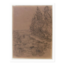 Cypresses Four People Working, Vincent van Gogh Post Cards
