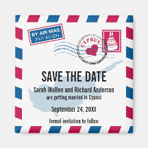 Cyprus Air Mail Wedding Save the Date Refrigerator Magnet