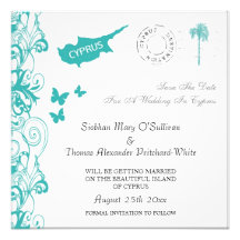 Cyprus Save The Date In White And Aqua Invite