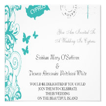 Cyprus Wedding Invitation In White And Aqua