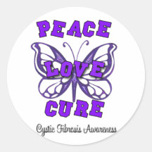 Cystic Fibrosis Peace Love Cure Butterfly Round Sticker