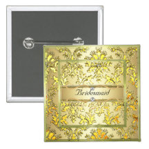 D1 Elegant Gold Damask Diamond Bridesmaid Button