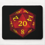 D&D d20 Crimson and Gold FIRE die mousepads