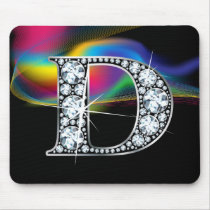"D" Diamond Bling with Rainbow Swirl Mousepad
