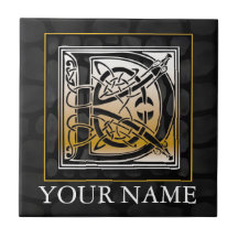 D "Your Name" Celtic Black Stone Monogram Tile