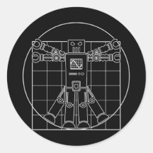 Da Vinci Vitruvian Robot Round Sticker