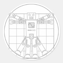 Da Vinci Vitruvian Robot Round Stickers