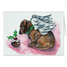 Dachshund angel xmas card by Annabel Tarrant
