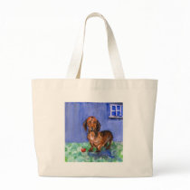 Dachshund blue room portrait tote bag
