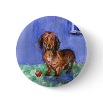 Dachshund blue room portrait pinback buttons