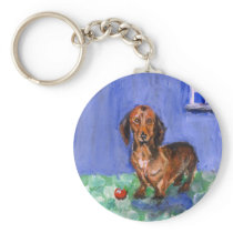 Dachshund blue room portrait key chain