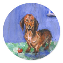 Dachshund blue room portrait stickers