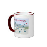 Dad Christmas, snowman on golf course Mug