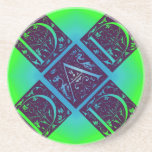 Dad Fancy Text Blue and Green Coaster