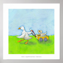 Dad - Father daddy duck baby in wagon cute fun art