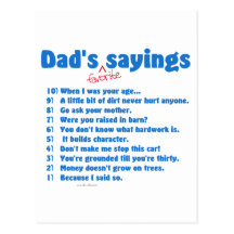 Dad's favourite sayings on gifts for him. post cards