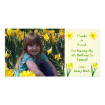 Daffodils Flowers Cream Thank You Customised Photo Card
