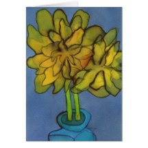 Daffodils in a Blue Vase Greetings Card