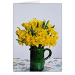 Daffodils in green vase  flowers greeting cards
