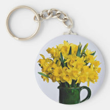 Daffodils in green vase  flowers key chain