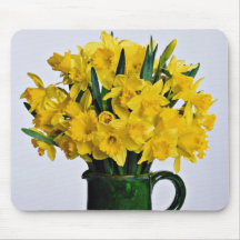 Daffodils in green vase  flowers mousepads