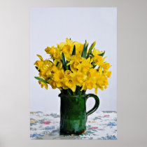 Daffodils in green vase  flowers posters