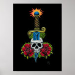 Dagger, Skull, and Roses Print