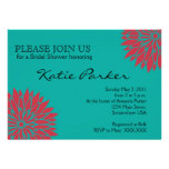 Dahlia Coral and teal Flower Invitations