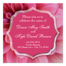 Dahlia pink flower wedding invitation