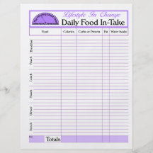 Daily Food In-Take page, for Lifestyle Change Flyers