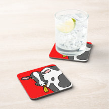 Dairy Cow Cartoon Coasters (red, set of 6)