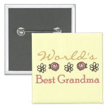 Daisies and Roses World's Best Grandma Button