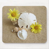 Daisies and Seashells on Beach Mouse Pad