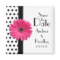Daisy Black White Polka Dot Save the Date Magnet