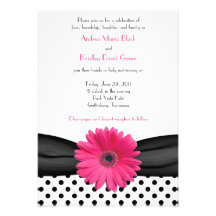 Daisy Black White Polka Dot Wedding Invitation