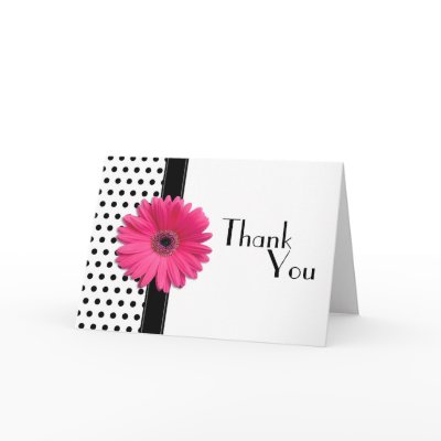Daisy Black White Polka Dot Wedding Thank You Greeting Cards by wasootch