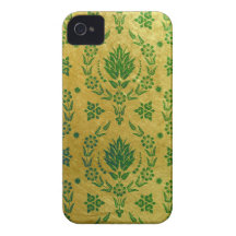 Daisy Damask, Brushed Metal in Green and Gold iPhone 4 Case-Mate Cases