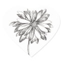 Daisy Flower Heart Sticker Black White Drawing