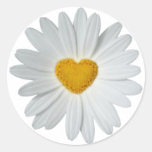 Daisy Heart Round Stickers