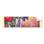 Daisy Iris Flowers Vase Painting Art - Multi bumper stickers