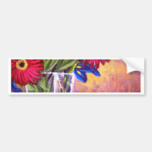 Daisy Iris Flowers Vase Painting Art - Multi Bumper Sticker