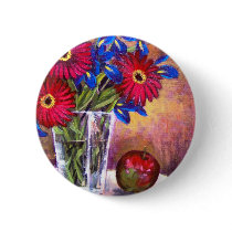 Daisy Iris Flowers Vase Painting Art - Multi