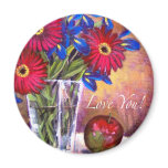 Daisy Iris Flowers Vase Painting Art - Multi Magnets