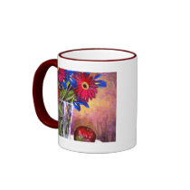 Daisy Iris Flowers Vase Painting Art - Multi Coffee Mugs