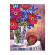 Daisy Iris Flowers Vase Painting Art - Multi