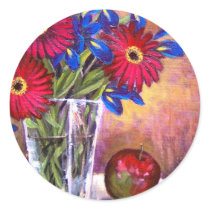 Daisy Iris Flowers Vase Painting Art - Multi