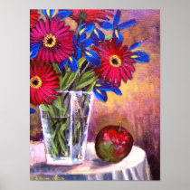 Daisy Iris Flowers Vase Still Life Art - Multi