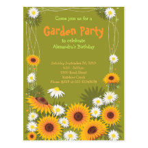 Daisy & Sunflower Garden Birthday Party Invitation Postcards